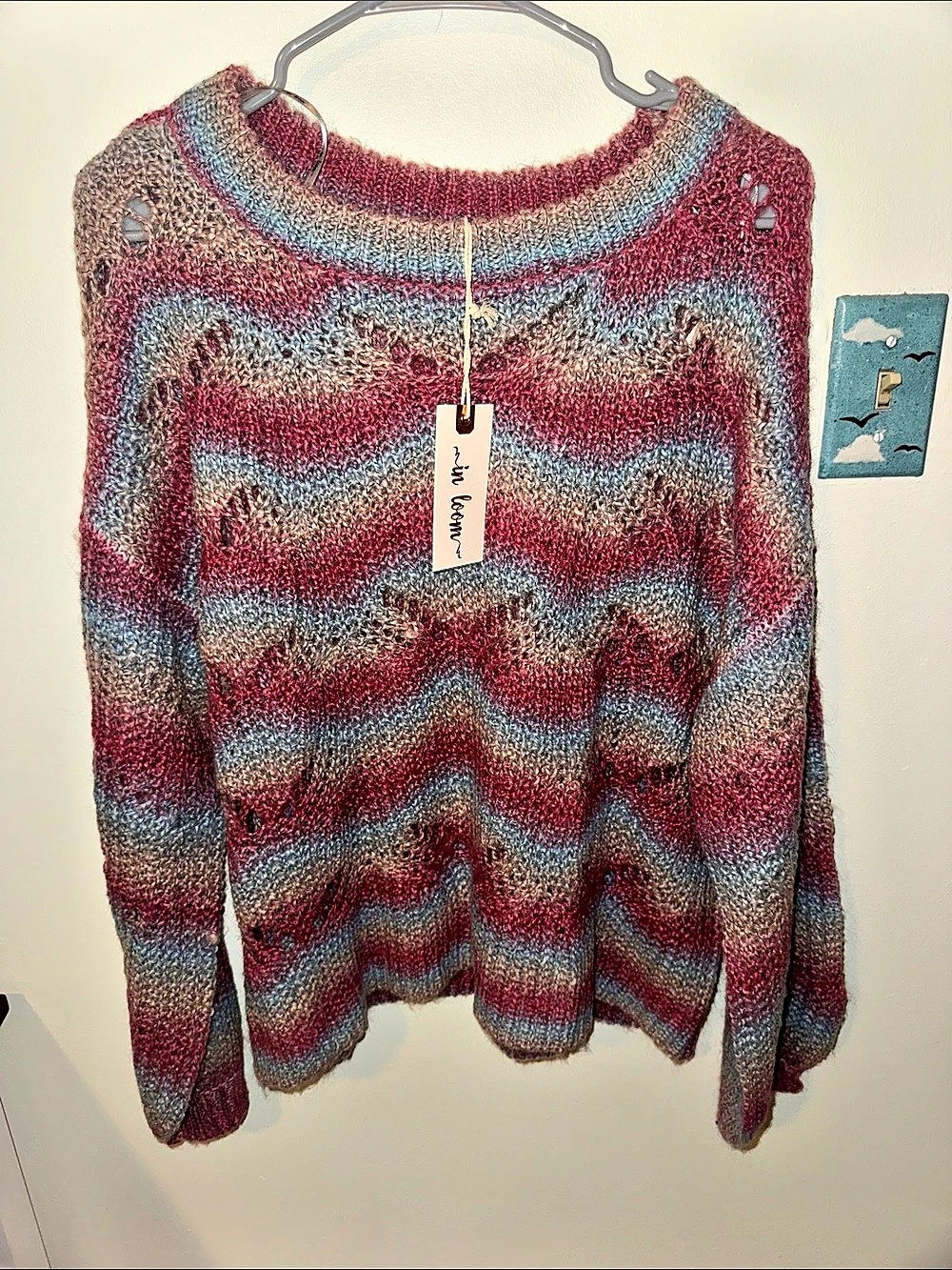 In loom Sweater Women's Abstract Knit Red & Blue